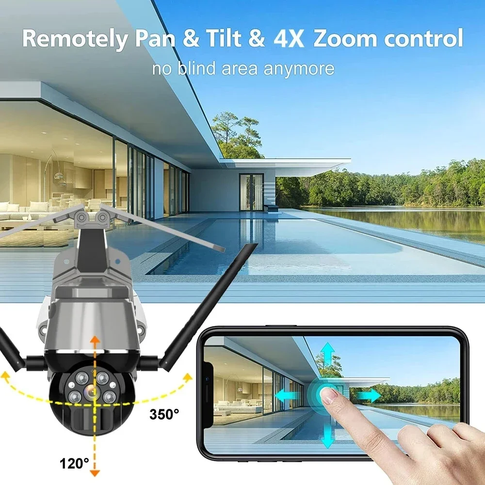 HONTUSEC 4G Solar PTZ Outdoor 3MP Solar Camera Wifi Built-in Rechargeable Battery PIR Detect Two Way Audio Surveillance Camera