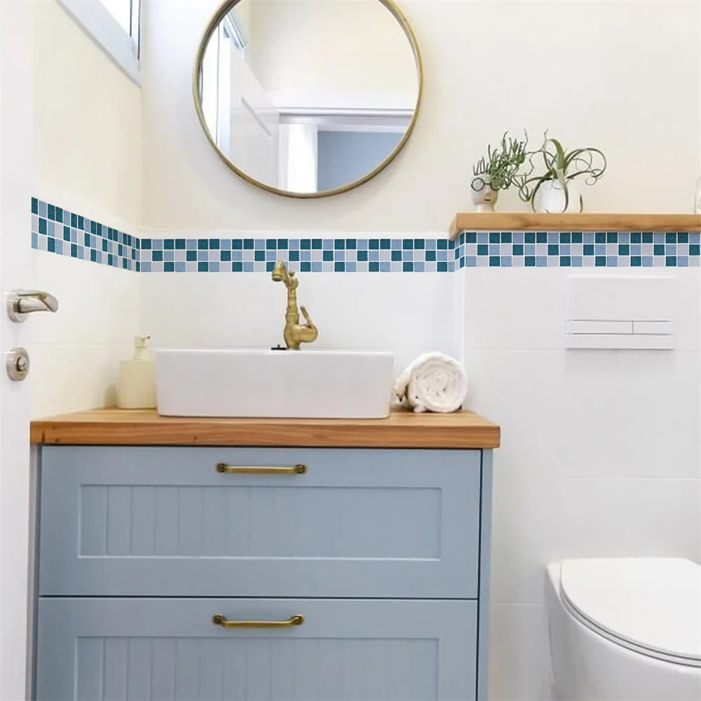 Blue Mosaic Self-Adhesive Baseboard Wall Stickers Skirting Board Window Sill Floor Ceramic Tile Sticker Corner Waist Line 2M