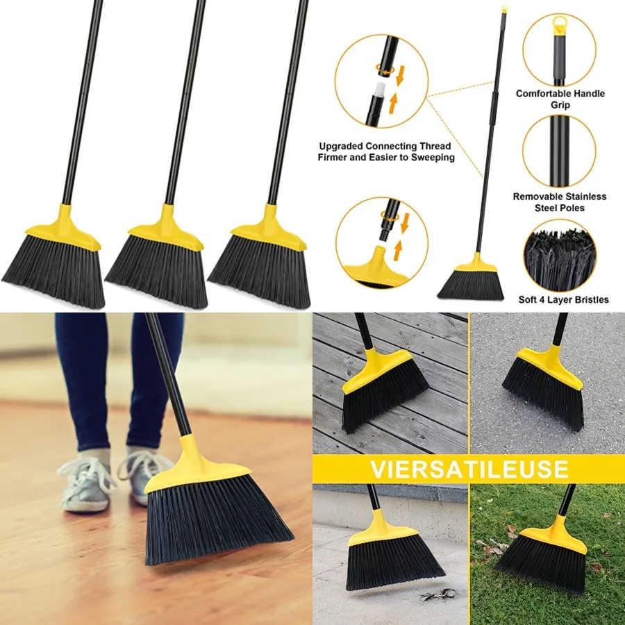 

3 Pack Outdoor Broom Heavy-Duty Indoor Commercial Brooms 54 Inch for Courtyard Garage Restaurant Lobby Patio Mall Market Office