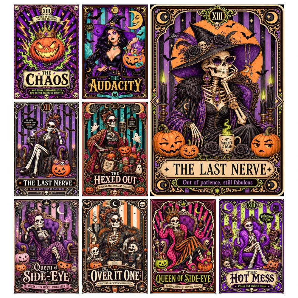 5D DIY Full Drill Diamond Painting Kit Gothic Halloween Skeleton Witch Pumpkin Tarot Card Mosaic Kit Handmade Home Decor Gift