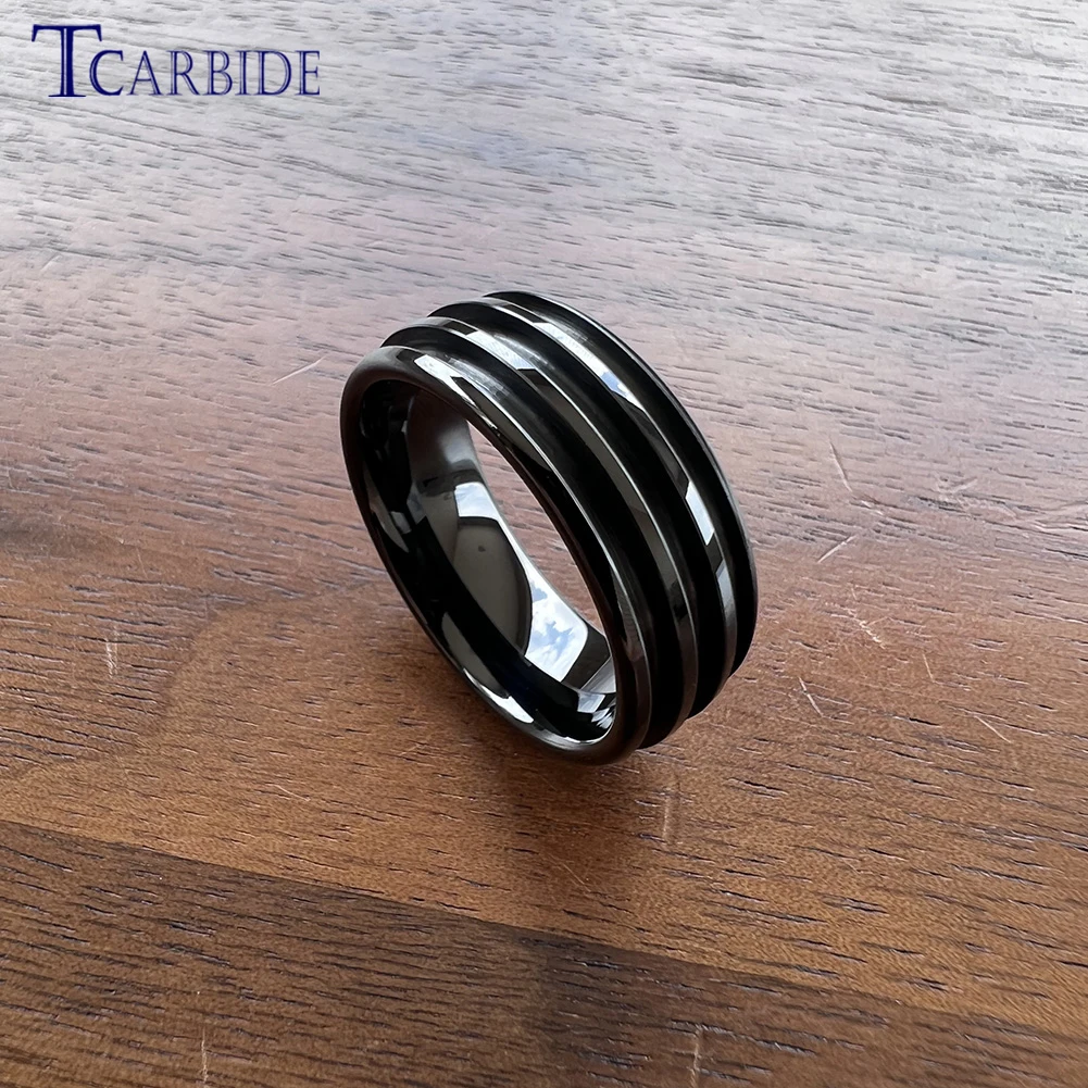 Wholesale Dropshipping 8mm Tungsten Blank Ring 3 Equal Grooves For You To Do Inlay Work By Yourself Domed Polished Finish
