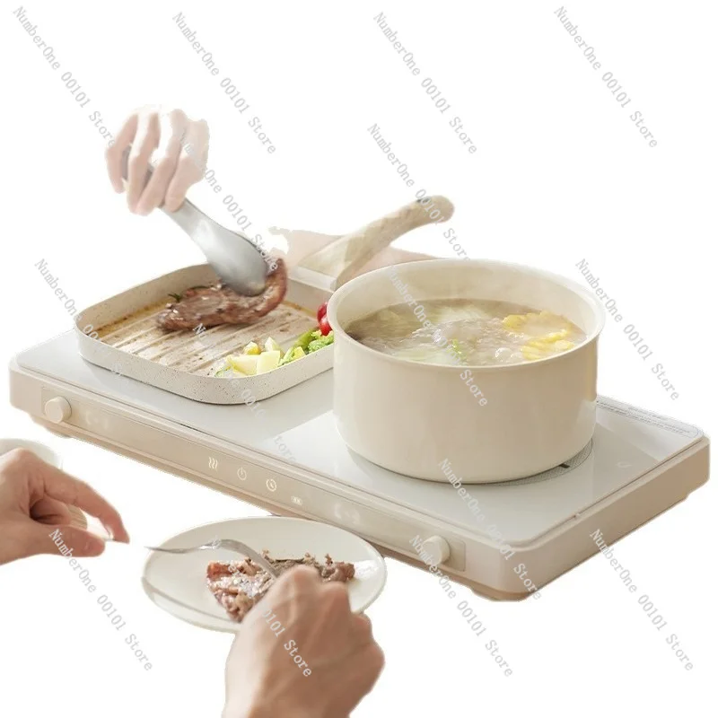 Double Induction Cooktop High Power Multi Function Electric Stove Dual Zone Built In Hot Pot Fry Combo For Home Kitchen