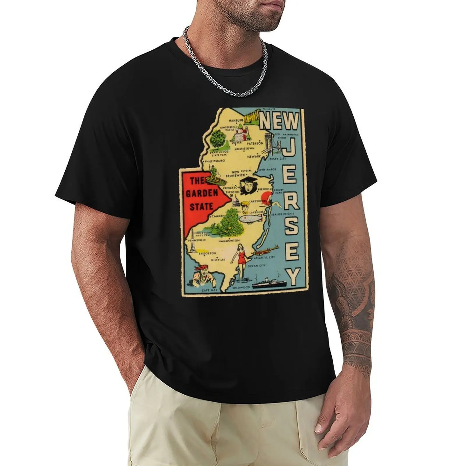

Vintage New Jersey Map T-Shirt Short sleeve tee hippie clothes boys animal print rapper graphic tees Men's clothing