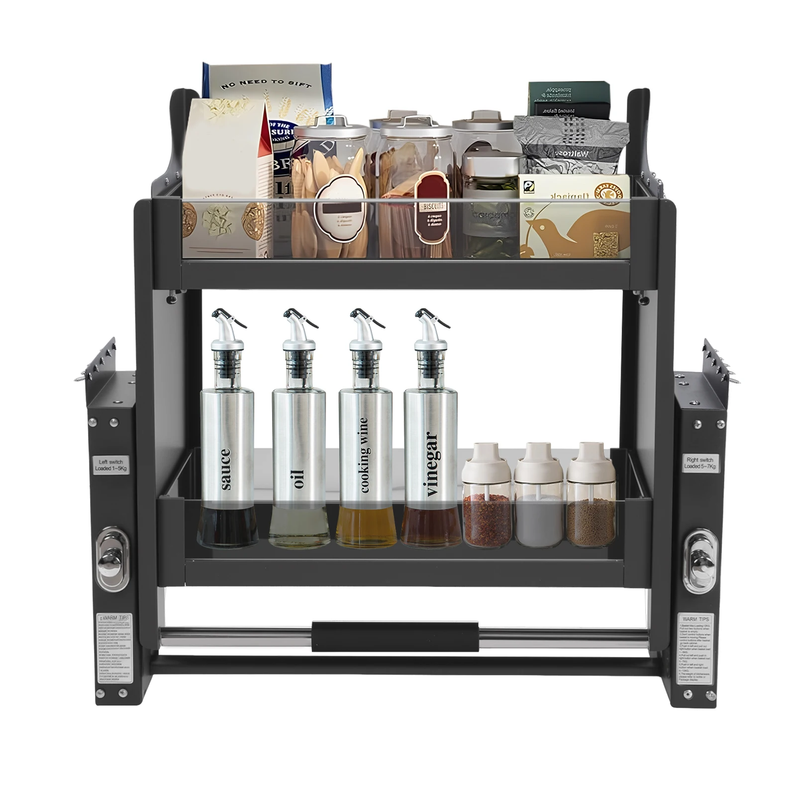 

2-Tier Pull-Down Elevator Pull Down Shelf Pull Down Cabinet Organizer for Kitchen Upper Cabinet