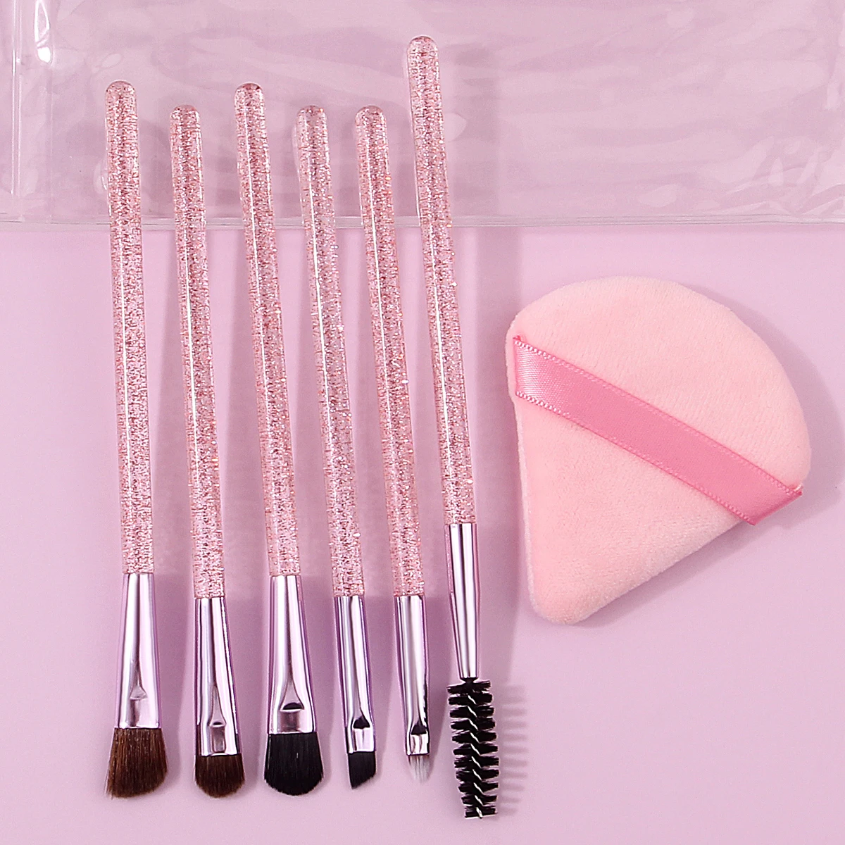 Kit de pincel de maquiagem flash em pó de alto valor, pincel para detalhes dos olhos, sombra, sobrancelha, esponja macia, bolsa portátil pu