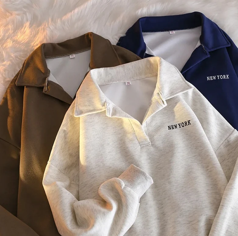 

Толстовка с воротником-поло Y2K, свободный тонкий стиль, весна-осень, повседневный пуловер унисекс с длинными рукавами, уличная куртка