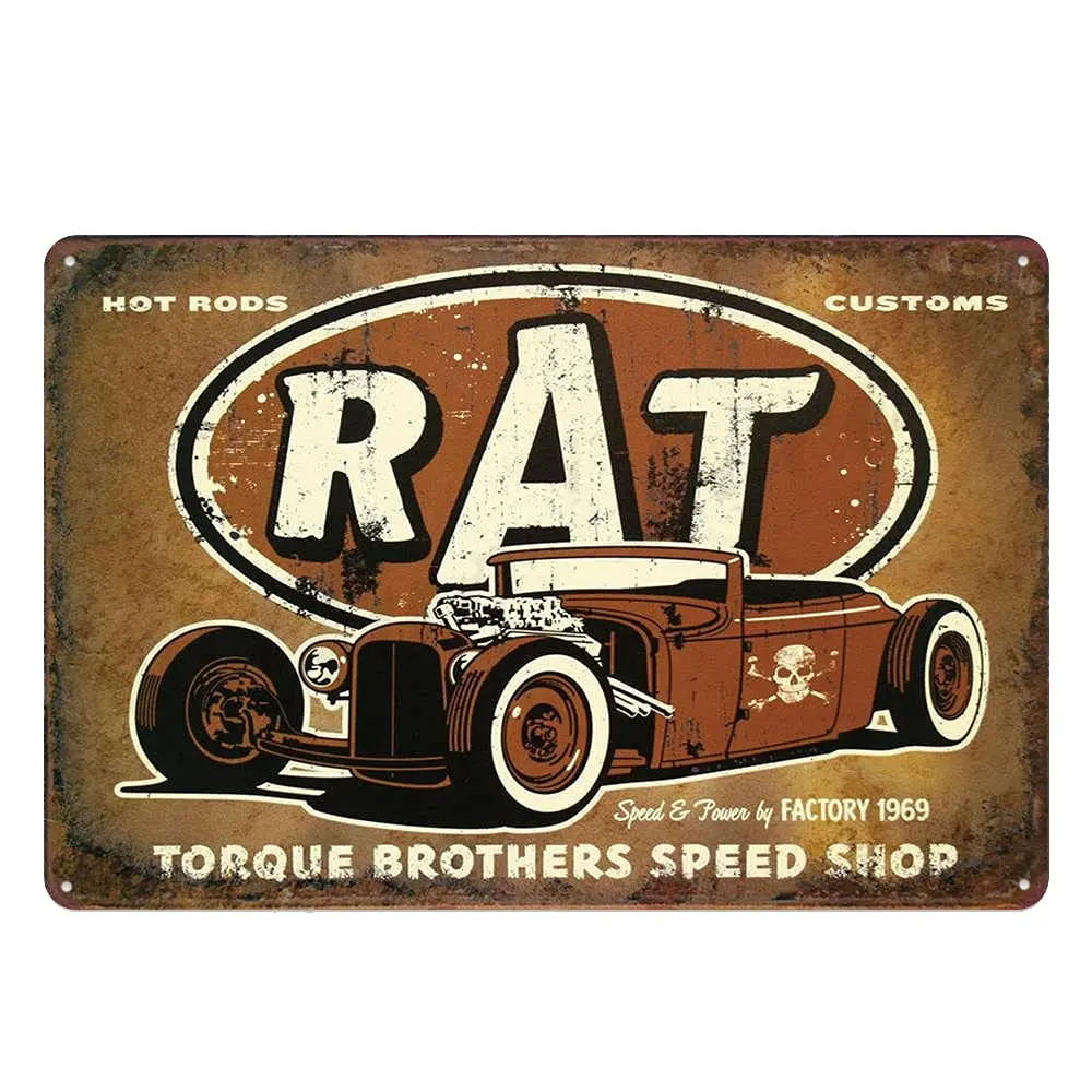 

Old School Hot Rod Riders Poster Vinatge Metal Tin Signs Classic Car Metal Sign Plate for Garage Home Dorm Garden Wall Art Decor