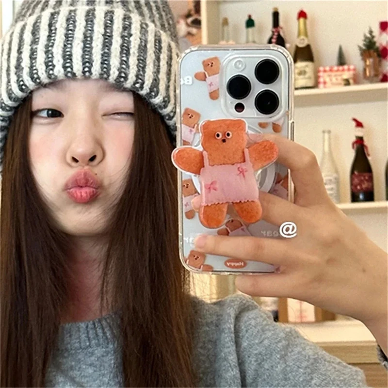 

Корейский симпатичный печенье медведь для Magsafe Магнитный телефон ptogrik Grip Tok подставка для iPhone 16 Kawaii складной держатель беспроводной зарядки