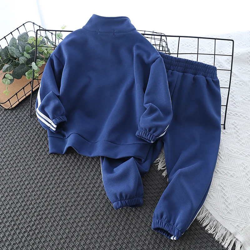 Spring Striped Boys Workout Sweatshirt + Sweatpant Suit Kids Tracksuit Children Jumper Pant Jogger Set 2-13 Years