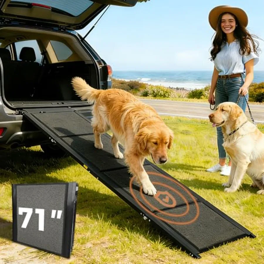 

Dog Ramp for Car 71 Extra-Long 20 Wide Folding Pet Ramp for SUV Truck Heavy-Duty 250 lbs Support Non-Slip Traction Surface Port