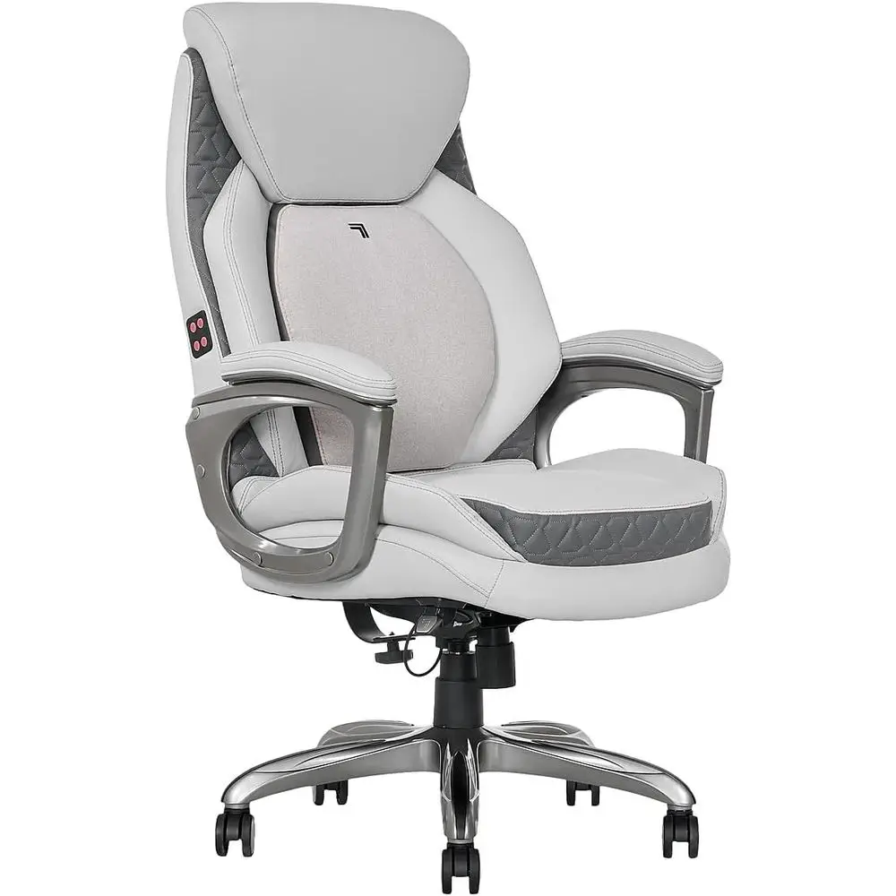 

Active Lumbar Support Ergonomic Swivel Leather Executive Massage Chair, White/Gray