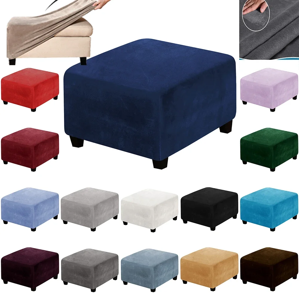 Large Stretch Square Ottoman Cover Stool Soft Velvet Footstool Covers Slipcovers Storage Stool Chair Covers Furniture Protector