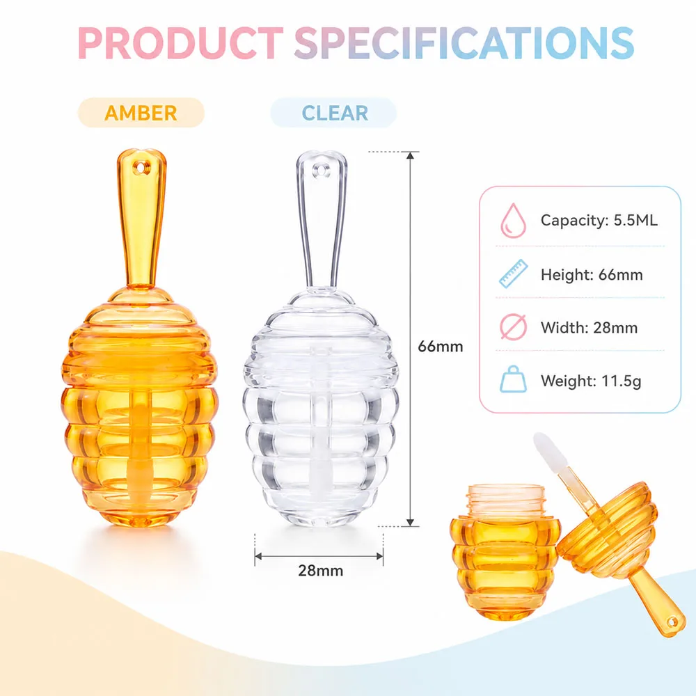 20PCS 5ML Empty Honey Pots Shaped Lip Gloss Tube Refillable Lip Glaze Container for Beauty Cute Portable Travel Dispenser Bottle view 2