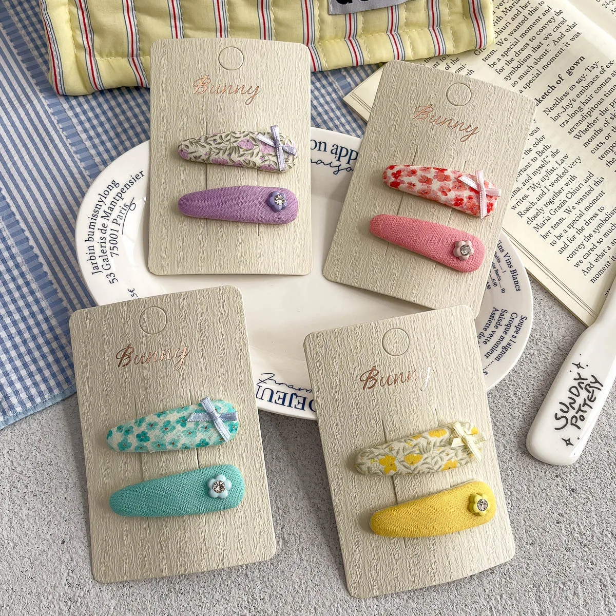 2pcs Floral Bow Water Drop BB Clip Sweet Bangs Side Clip Hairpin Girls Barrettes Headwear Hair Clip Children's Hair Accessories