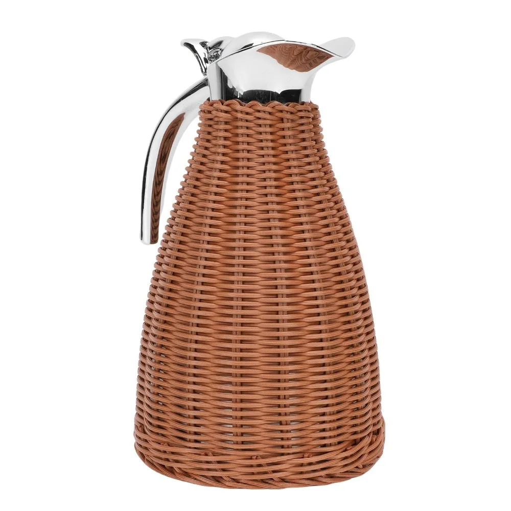Handwoven Rattan Body Thermal Coffee Carafe Triple Walled 1.5L Capacity Insulated Coffee Pitcher 12 Hour Heat Retention 51 Oz