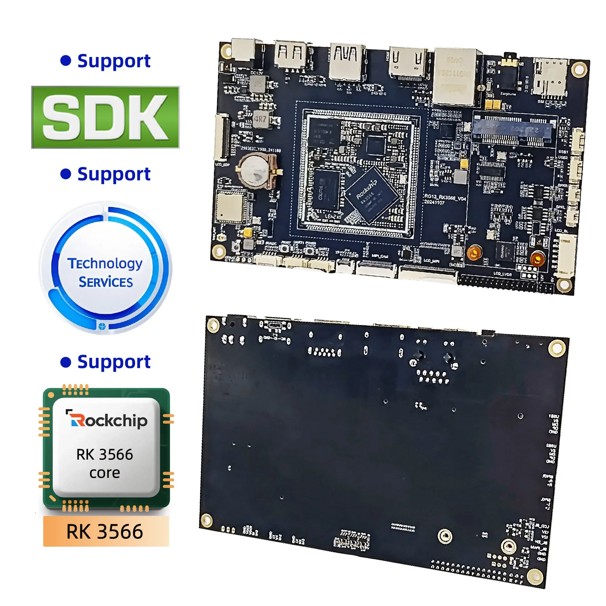 RoRuSRG13 Mini PC Rk3566 Main Board Android 11.0 Rk3566 Board Linux Embedded Development Board RJ45 RS232-DB9 TTL-RS3232