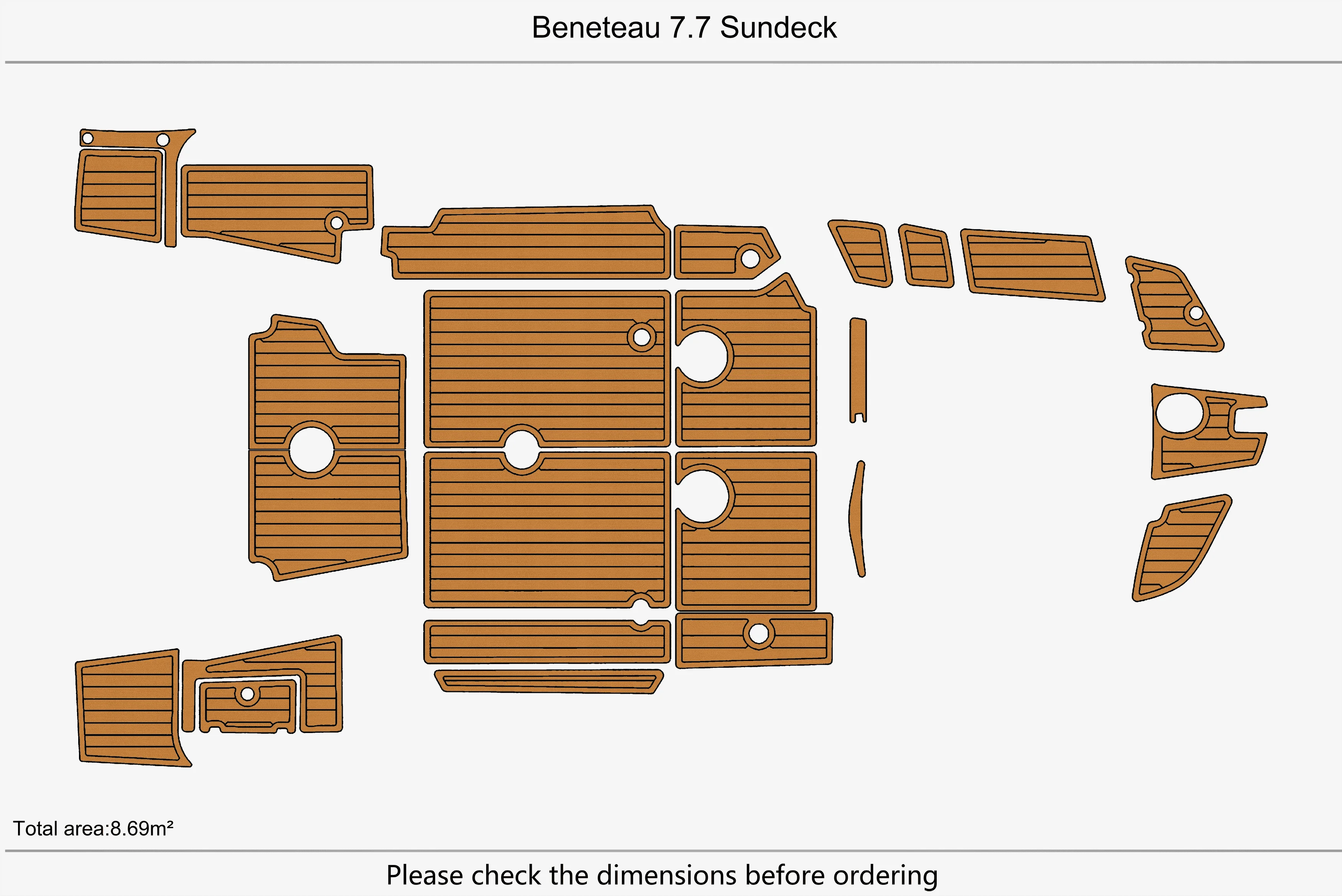 Beneteau 7.7 Sundeck 1/4 "6 مللي متر إيفا رغوة عدم الانزلاق بولي كلوريد الفينيل خشب الساج التزيين البحرية حصيرة سيديك gatorstep السجاد أرضية بحرية #2