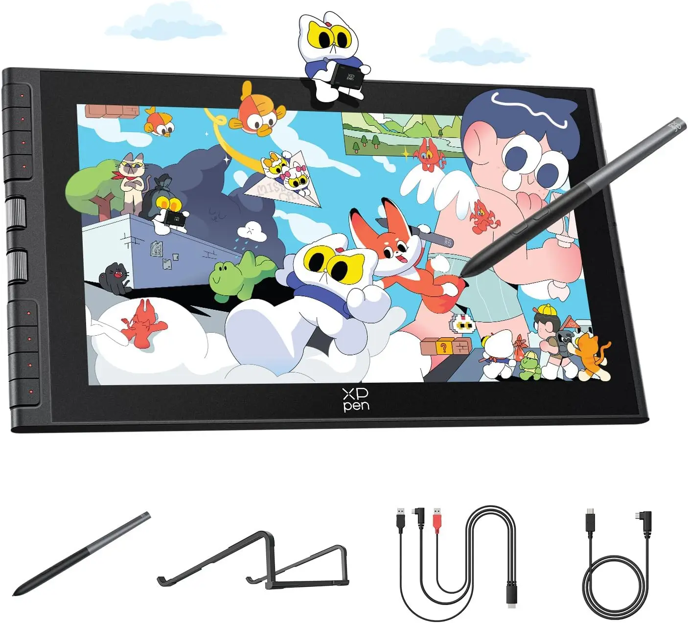 

11.9" Drawing Tablet with Screen, 16K Pressure Pen, Dial Wheels & Keys, Compatible with Multiple OS