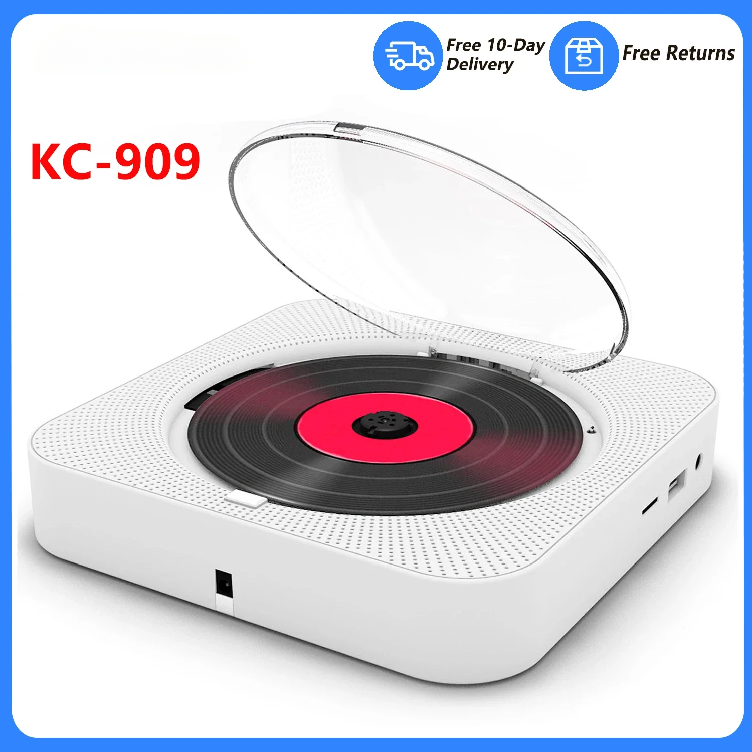 

KC-909 Portable CD Player Built-in Speaker Stereo Double 3.5mm Headphones Jack LED Screen Wall Mountable CD Music Player Gift