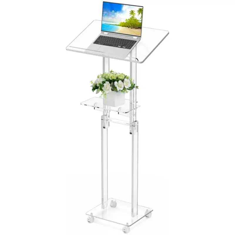 

2pcs Adjustable Acrylic Transparent Teaching Desk Lecture Platform Podium Host Table for Church Wedding Speech Stand