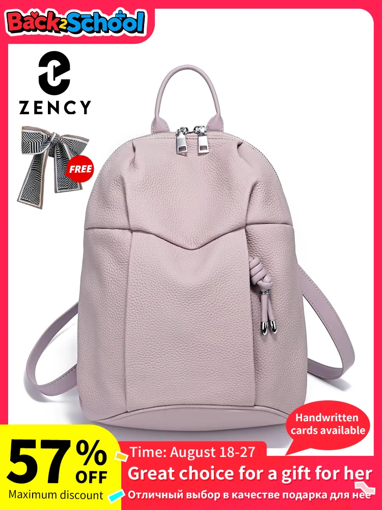 

Zency Women's Leather Backpack Designer Large Travel Knapsack Girls String Zipper Satchel Beige Khaki Rucksack Stylish Bag