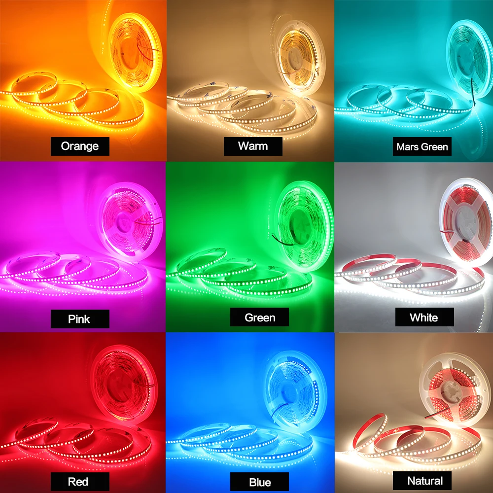 180 LEDs/M LED Strip Light SMD2835 10M/Roll 12V 24V Multicolors Super Flex Adhesive LED Tape for Handmade Mirror TV Backlight