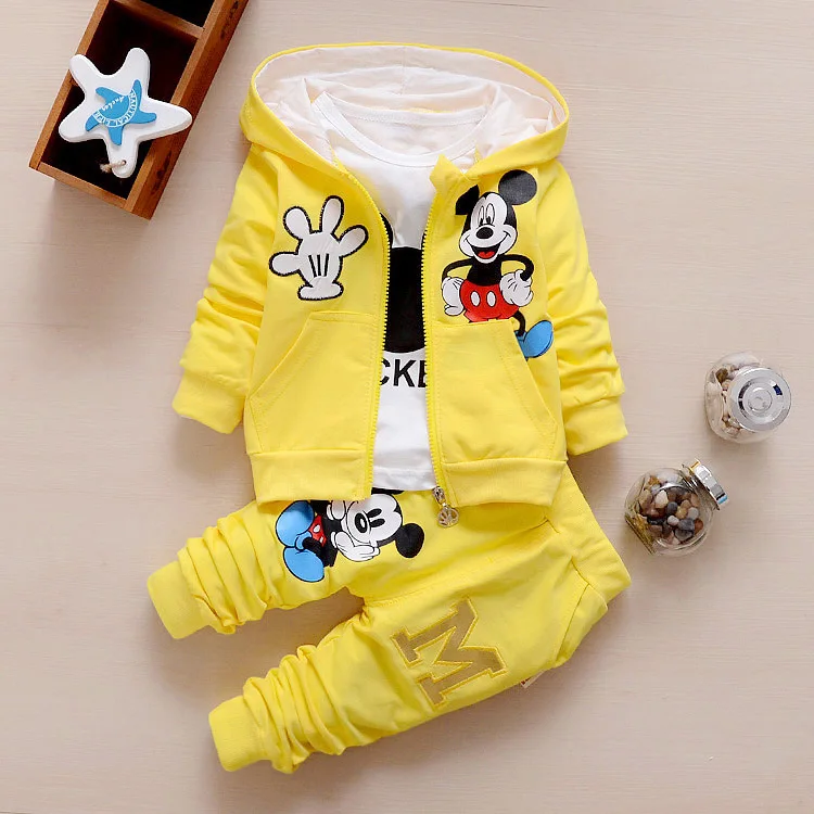 New Children Clothes Set Kids Boy Girl Long Sleeve T Shirts+Pants+Coat 3 PCS Mickey Autumn Outwear Suit Toddler Sport Tracksuits