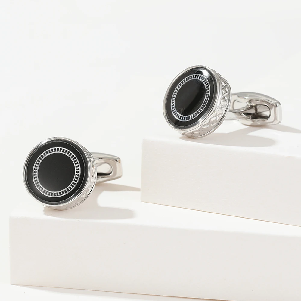 

Cufflinks for Men TOMYE XK22S011 Classic Black Background with Silver Color Pattern Round Dress Shirt Cuff Links Jewelry