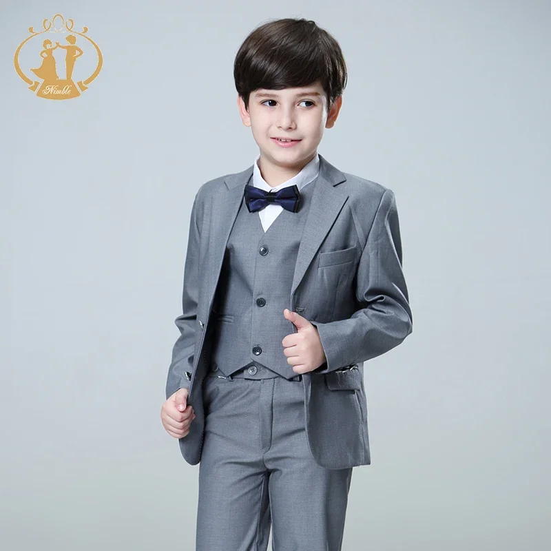 Spring Autumn Formal Boy Suit for Weddings Children Party Host Costume Wholesale Clothing 3Pcs/Set Blazer Vest Pants