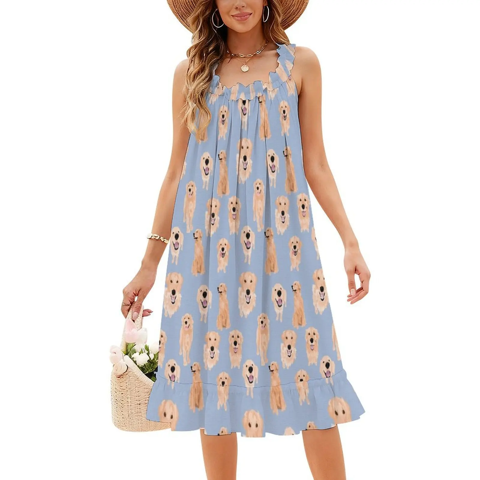 فستان Golden Retrievers On Blue للسيدات الهيب هوب ملابس الشارع الشهير مطبوع عليه رسومات جرافيكية للحفلات ملابس النادي Golden Retiever Dog Golden Happy Dog