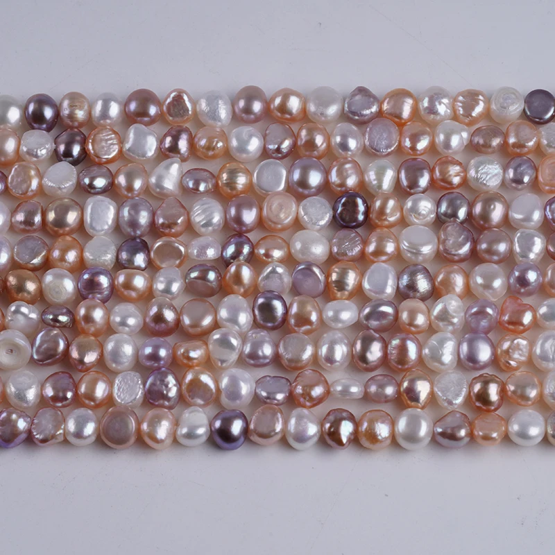 6-7mm White Pink Purple Mixed Baroque Shape Natural River Freshwater Pearl Strands With Side Holes for Jewelry Making