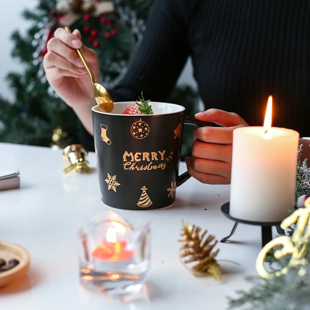 Tasses à Crème Glacée de Noël, Créatives, Tasse à Thé au Lait en Céramique, Bouteille d'Eau, Père Noël, Cadeaux du Nouvel An, 500ml