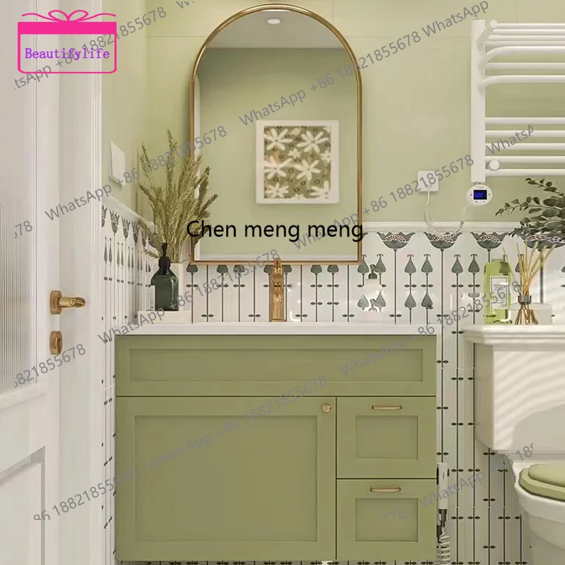 B567 French bathroom cabinet combination, green paint washbasin cabinet customization, bathroom hand wash face