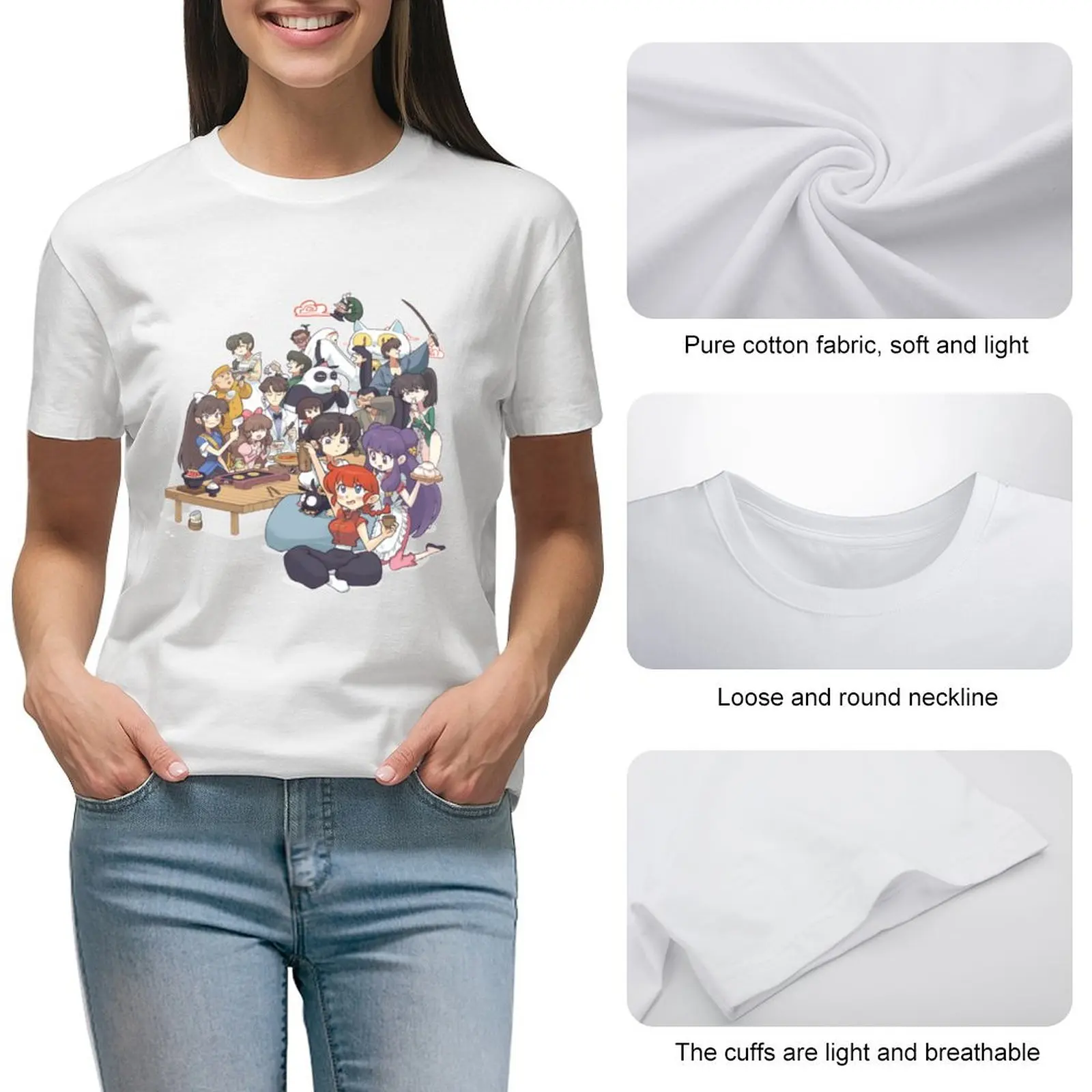 Ranma and friends - Ranma 1/2 Anime T-shirt summer top cute clothes Blouse summer clothes for Women