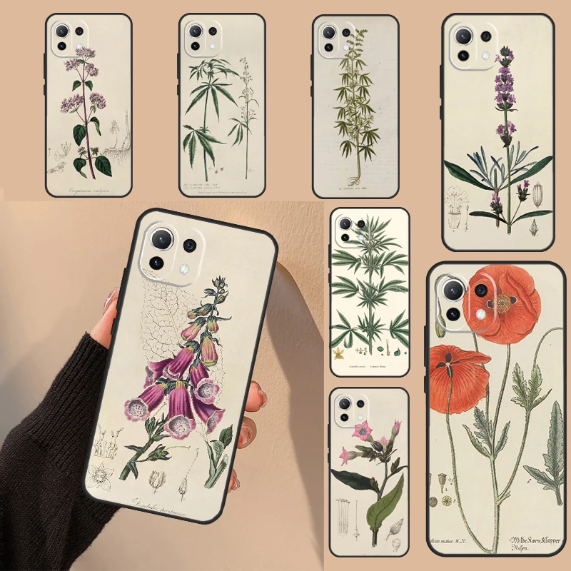 Botanical Drawings Flowers For POCO X3 X5 M6 Pro M5S X4 GT F3 F4 F5 Case For Xiaomi 13 Ultra 11T 12T Pro 12X 13 Lite