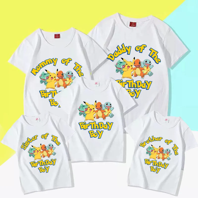 Camiseta de Pokémon para mujer y hombre, ropa para mamá, papá y niños, camisetas de manga corta con dibujos animados para fiesta de cumpleaños, camisetas para parejas, camisetas para padres e hijos