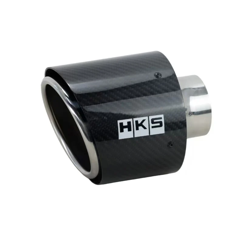 1 PC Custom HKS Carbon Fiber Exhaust Pipe For Universal Car OUT 127MM 304 Stainless Steel Glossy Black Muffler Tip Tail Throat