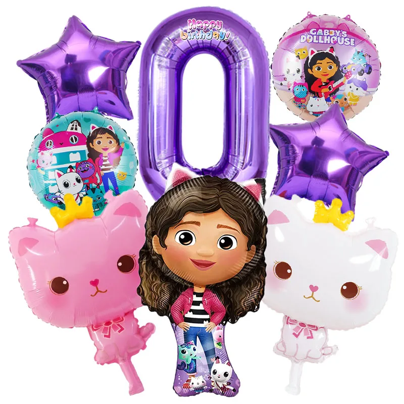 8-delige Gabby's Poppenhuis Set Schattige Engel Kat Folie Ballonnen Anime Verjaardagsparty Cartoon Decoratie Benodigdheden Babyshower Helium Ballonnen