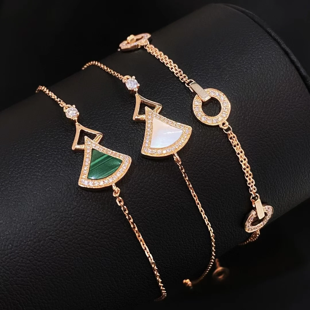 

18K Gold Dress Malachite Diamond Bracelet Natural White Friary Fan bracelet Rose Gold bracelet Valentine's Day gift for women