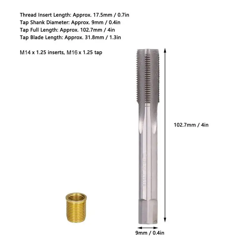 Spark Plug Thread Repair Kit M14x1.25 Inserts Kit 13pcs Screw Thread Tool Set M16x1.25 Tap For Spark Plug Repair M14 X 1.25