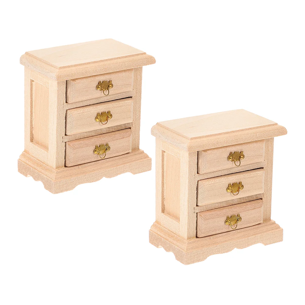 Miniature House Furniture Dollhouse Bedside Table Drawer Dolls Cabinet Night Stand
