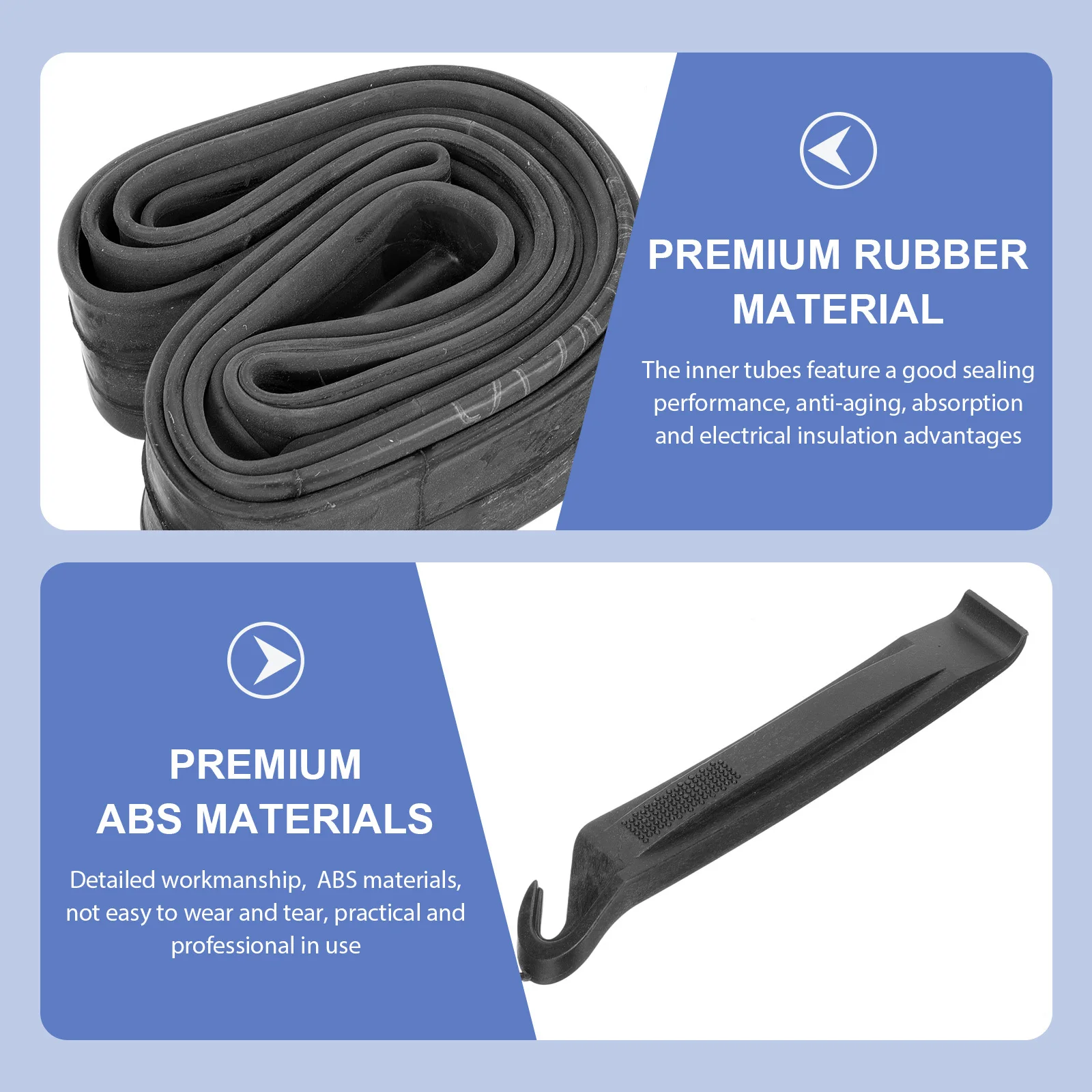 

2Pcs Bike Inner Tubes Kit Mountain Bike Repair Tools Tire Pry Bars Rubber ABS Lightweight Portable for Emergency Fix