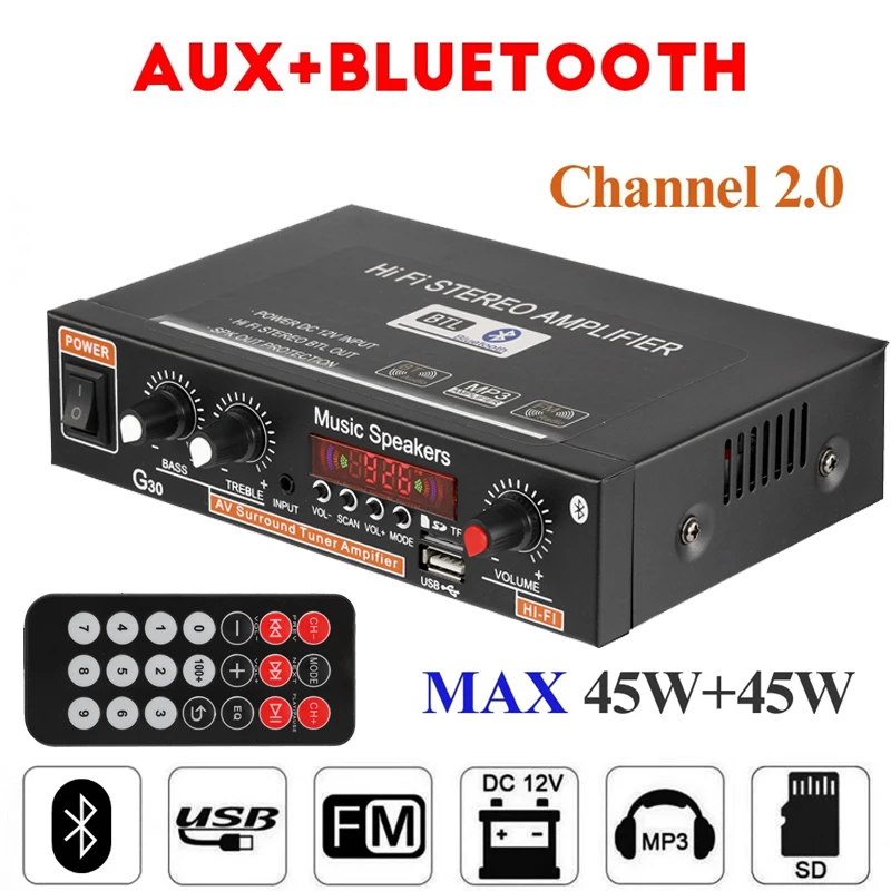 Amplificador de Potencia para el Hogar G30 G-919H de 1000W, Amplificador de Audio Bluetooth, Altavoces Subwoofer, Sistema de Sonido para Cine en Casa, 220V/110V FM