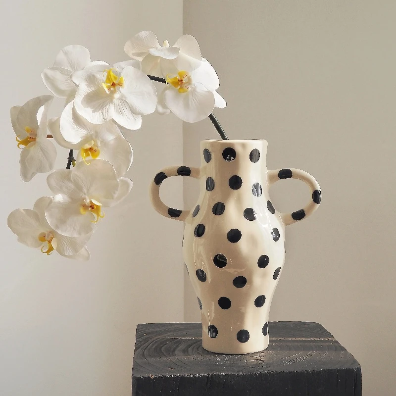 French Retro Vases Black and White Polka Dot Ceramic Vase Simple Living Room Decoration Medieval Ornament Decor Современная Ваза