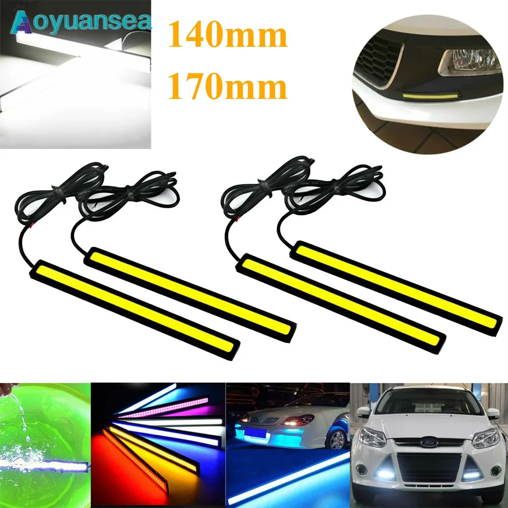 Aoyuansea Ultra Thin Bright LED COB Strip DC 12V DRL Lamp Day Time Running Driving Lamp per Auto Car Side Light fendinebbia Waterp