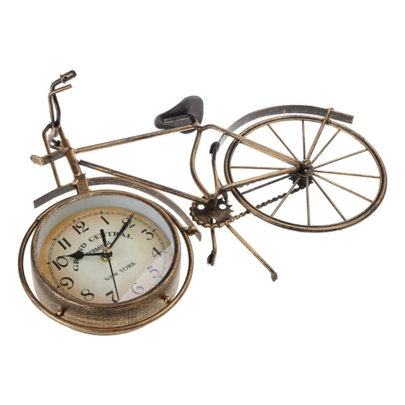 Desk Clock Vintage Table Bike Clock Wrought Iron Quiet Clock Decoration