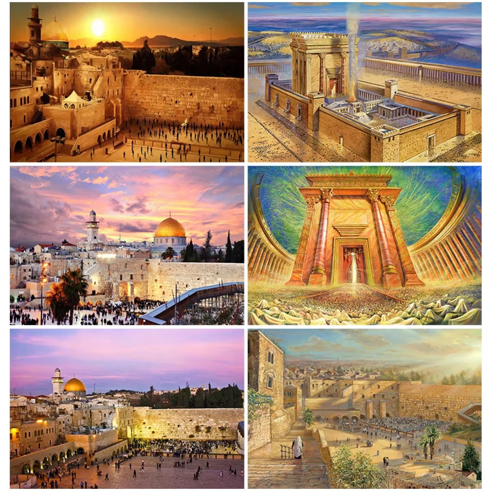 Weinwand Jerusalem Diamantmalerei 5D Vollbohr-Set Kreuzstich Diamant-Mosaik Jüdisch Christlich Heim-Deko DIY Geschenk