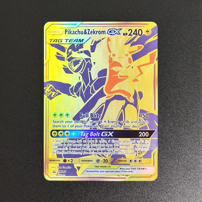 9 Uds DIY PTCG Inglés Moltres Zapdos Articuno Pikachu Zekrom GX sol y luna estrella negra promoción Hobby colección tarjeta Flash juguete