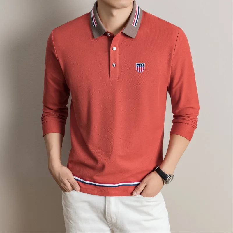 Hochwertiges Herren-Polohemd aus 100% Baumwolle mit Langen Ärmeln, Revers und Knöpfen, Exquisites Muster-Stickerei, Herbst-Neuheit, Vielseitige Freizeitkleidung für Männer – Detail 18