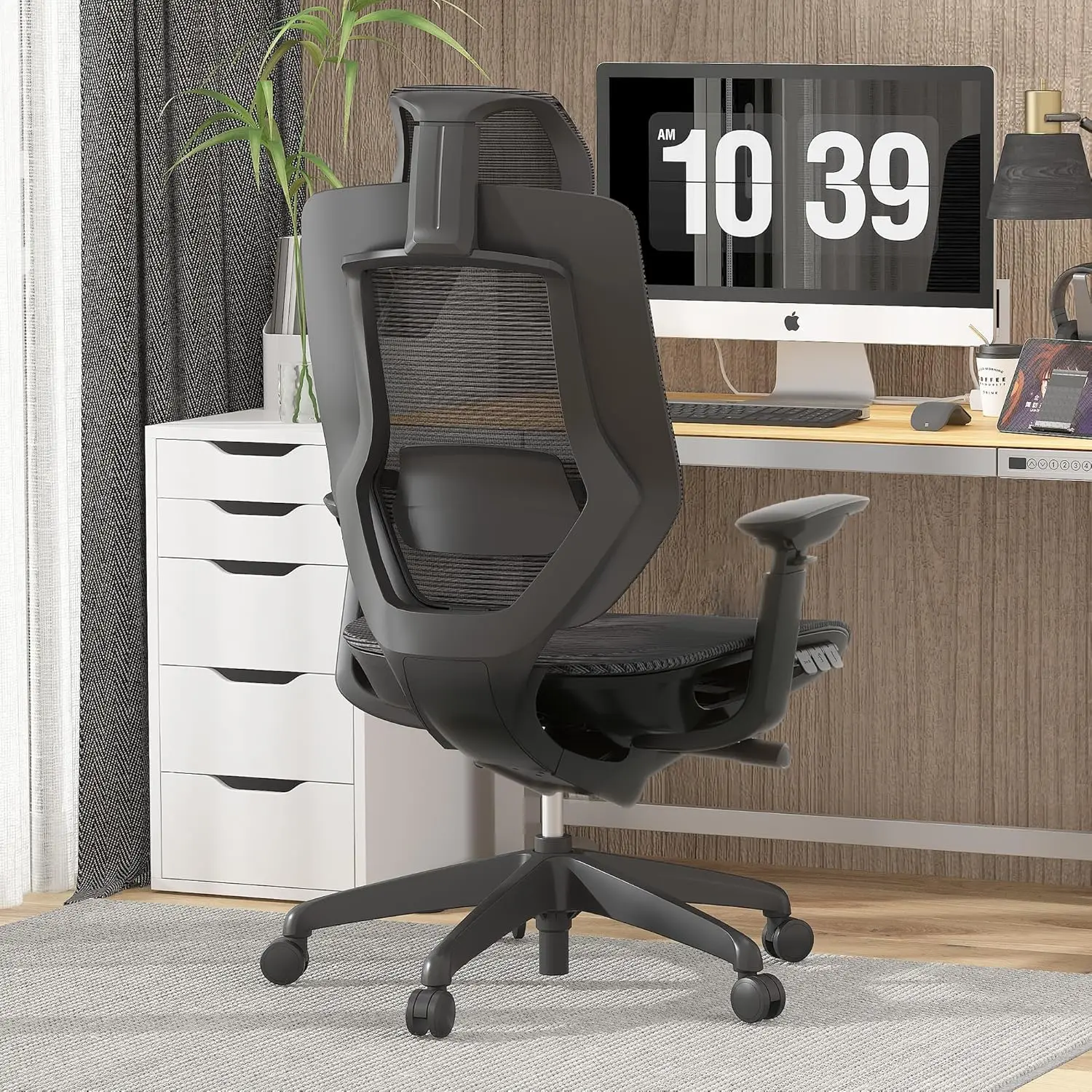

Big and Tall Office Chair Heavy Duty,4D Armrest Mesh Ergonomic Home Office Chair with High Back,and 360°Swivel Wheels(Black)